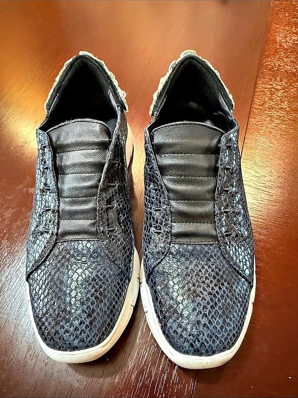 Miu Embellished Animal Print Sneakers in Black